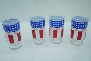 lot 161 image: Vintage Libbey Stars and Stripes Glasses. Set of 4