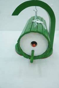 lot 176 image: Wooden Bird House on Chain & Hanging Hook. Wood Painted Green