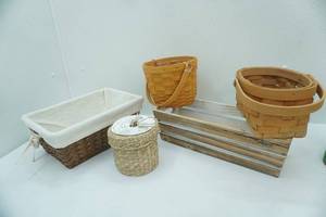 lot 177 image: Decorative wooden and wicker storage baskets