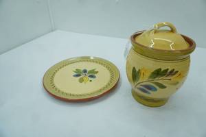 lot 179 image: Molde Portugal Pottery Canister and Plate
