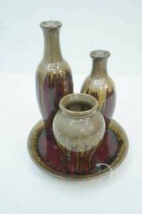 lot 184 image: Modern Red Brown Drip Glaze Pottery Set