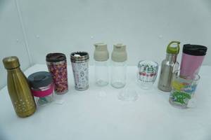 lot 214 image: Keep Cup, Glass Vinegar & Oil Bottles, Stainless Steel Coffee & Water MugsBottles