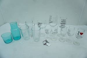 lot 217 image: Stemmed Wine Glasses and set of 4 littala Aino Aalto Tumblers