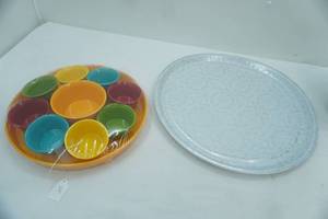 lot 220 image: Party Serving Tray with 9 Bowls (hard poly) and Large Metal Serving Tray