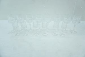lot 237 image: Set of Cristal dArques Longchamp Cut Crystal Wine Glasses (7ct) & Cordial Glasses (6ct)