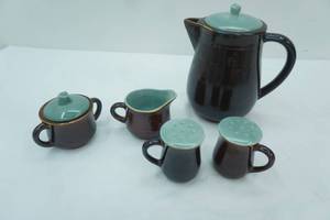 Vintage Red Wing Pottery USA Village Green Brown Coffee pot Set
