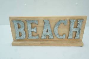 lot 263 image: Beach Wood & Galvanized Metal Sign 16x 7