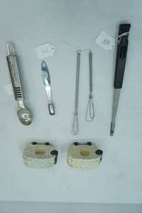 lot 285 image: Sheep Napkin Rings, Mini Whisks, Ice Cream Scoop and other utensils