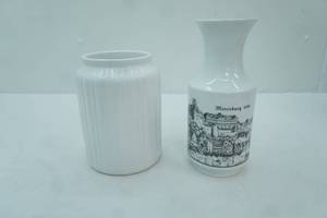 lot 289 image: Vintage Royal Porzellan Bavaria KPM Germany Vase isola Cucina white glaze ceramic canister