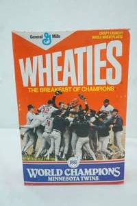 lot 293 image: 1987 World Champions Wheaties Box. Minnesota Twins