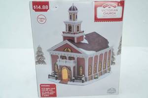 lot 308 image: Victorian Church 7x 9.375x11.25 Snow Village Light-Up Church