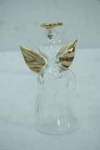 lot 309 image: Hand-Blown Clear Glass wGold Accents Angel and Halo Figurine 5.5 tall