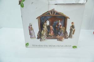lot 318 image: Celebrate It Ceramic Nativity Set wWooden Stable