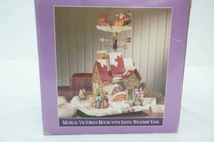 lot 319 image: Musical Victorian House wSanta Weathervane