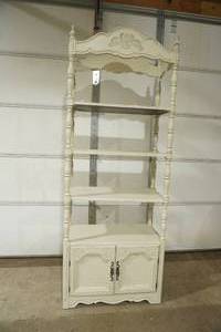 Antique/Vintage Hutch Cabinet. French Provincial-Style. Distressed matt cream color. 28"x 14"x 73"