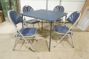 lot 366 image: Navy Blue Folding Table and Chairs Set. NEWLIKE NEW Condition
