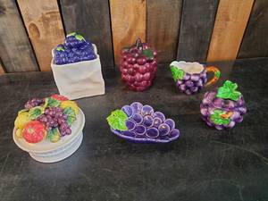 Precious Collection of Grape Themed Dishes and Decor Ardco and Lefton
