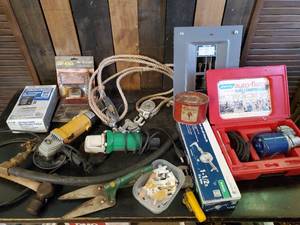 lot 85 image: Large group of Electrical supplies and Tools - 2 Working Circular Grinders and More