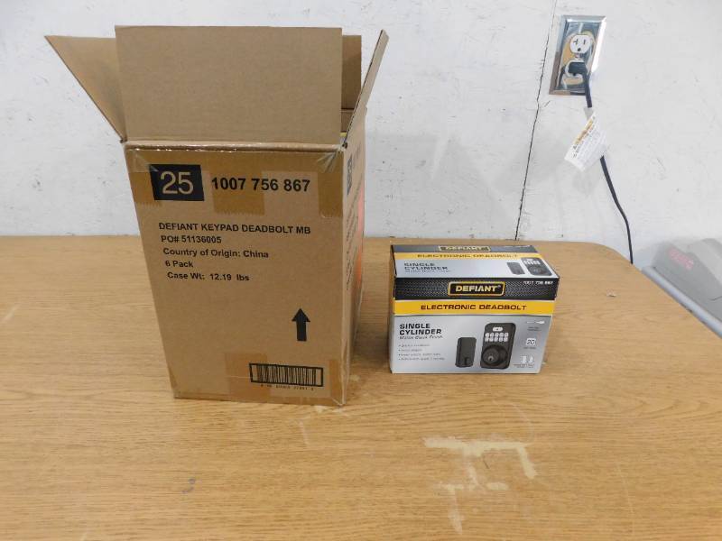 lot 182 image: New - 6  Defiant Single Cylinder Square Electronic Keypad Deadbolt Matte Black