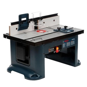 lot 61 image: Bosch 27 in. x 18 in. Aluminum Top Benchtop Router Table with 2-12 in. Vacuum Hose Port