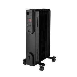 lot 71 image: Konwin 1500-Watt Black Indoor Electric Oil-Filled Radiator Convection Radiant Space Heater with Remote Control for Living Space
