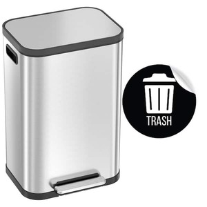 lot 79 image: iTouchless 13.2 Gal. Stainless Steel Metal Household Trash Can with Trash Sticker, SoftStep Prox, and Odor Filter