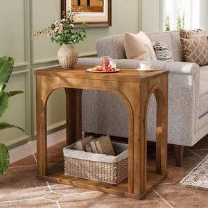 lot 83 image: BYBLIGHT Kerlin 25.5 in. W x 15.35 in. D x 23.62 in. H Brown Rectangle Solid Wood End Table, Farmhouse Side Table for Living Room