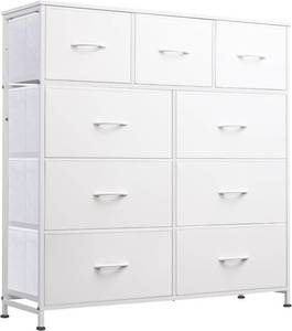 lot 150 image: WLIVE 9-Drawer Dresser, Fabric Storage Tower, Tall Chest Organizer Unit with Fabric Bins, Steel Frame, Wood Top, Easy Pull Handle, White