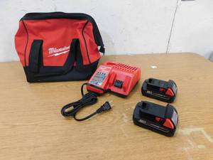 lot 22 image: Milwaukee M18 18-Volt Lithium-Ion XC Starter Kit with Two 2.0Ah Batteries and Charger