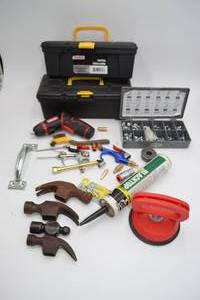 lot 28 image: 2 small tool boxes with garage items