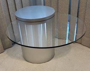 lot 11R image: MB - Vintage CBF by Pierre Two-Tier Glass Accent Table, Brushed Metal Base
