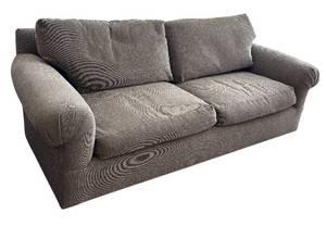 lot 25R image: LR - Custom Upholstered Toast Chenille Sofa