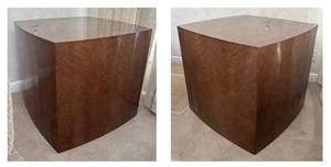 lot 27B image: LR - Pair of Custom Vintage Taupe Birds Eye Maple End Tables