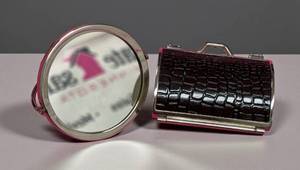 lot 43DD image: Judith Lieber Round Mirror and Judith Lieber for Neiman Marcus Faux Alligator Trinket Box  Pill Box