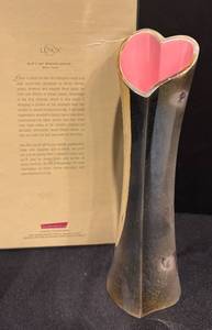 lot 53BB image: LL - Lenox Gift of Knowledge Bud Vase - 8 in Tall, Pink Heart Interior