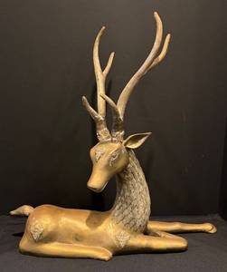 lot 65R image: LL - Vintage Gold Tone Antlered Deer Figurine
