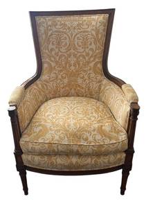 lot 72R image: LL - Vintage Damask Armchair - Carved Wood Frame
