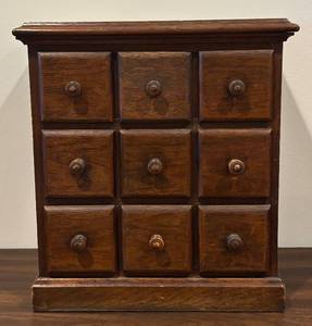lot 83R image: LL - Vintage Nine-Drawer Apothecary Style Chest