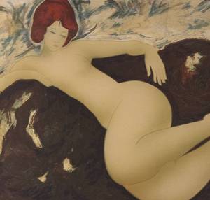 lot 97KL image: LL - Alain Bonnefoit Limited Edition Lithograph Print - Nude on Rock