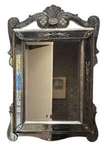 lot 186R image: B - Vintage Ornate Wall Mirror with Beveled Glass