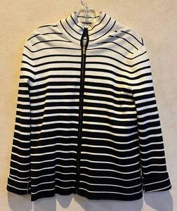 lot 209R image: MB - Jones New York Signature Striped Zip-Front Knit Cardigan - Size Large