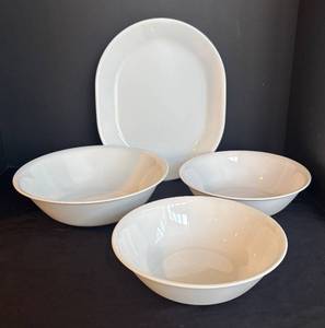 lot 309R image: LR - Corelle Platter and Three Serving Bowls