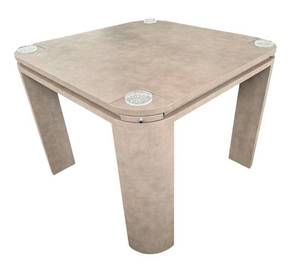 lot 12N image: O - Rynone Designs Vintage Game Table - Radiused Legs - Taupe Leather