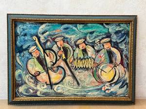 lot 12SL image: Vintage Expressionist Oil Painting - Musicians Scene