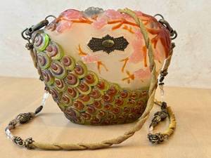 lot 14D image: DR - Maya Limited Edition Beverly Hills Bag Lady Resin Handbag - Peacock Design