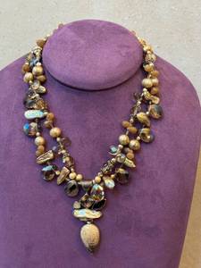 lot 20N image: SAKI 925 Sterling Silver Necklace - Abalone Beads & Crystals