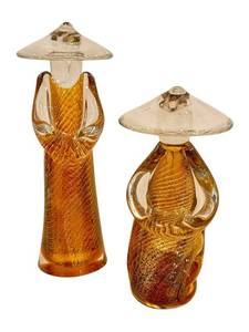 lot 21J image: DR - Pair of Vintage R. Anatra Murano Glass Asian Figurines Pair  Renato Anatra Art Glass Asian Figurines