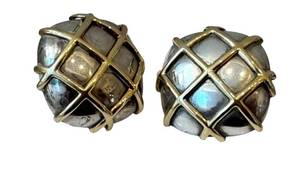 lot 29D image: Vintage Italian 18K Gold & Sterling Silver Two-Tone Earrings - Post Back