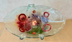 lot 29N image: O - Fused Art Glass Oval Centerpiece Bowl