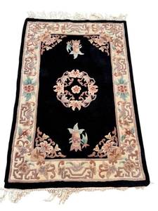 lot 30DD image: DR - Chinese Hand-Knotted Wool Rug - 59 x 39 Inches - Black Field With Floral Border